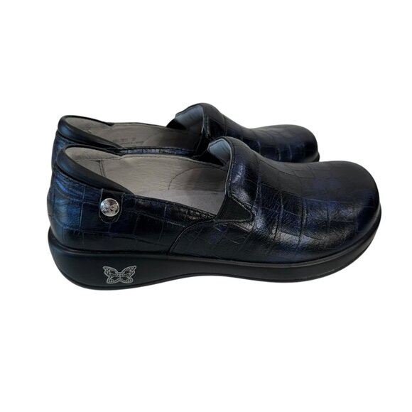 Alegria Leather Slip-On Shoes SZ 37 Black Croc Pattern Comfy Professional Clogs - Picture 7 of 13